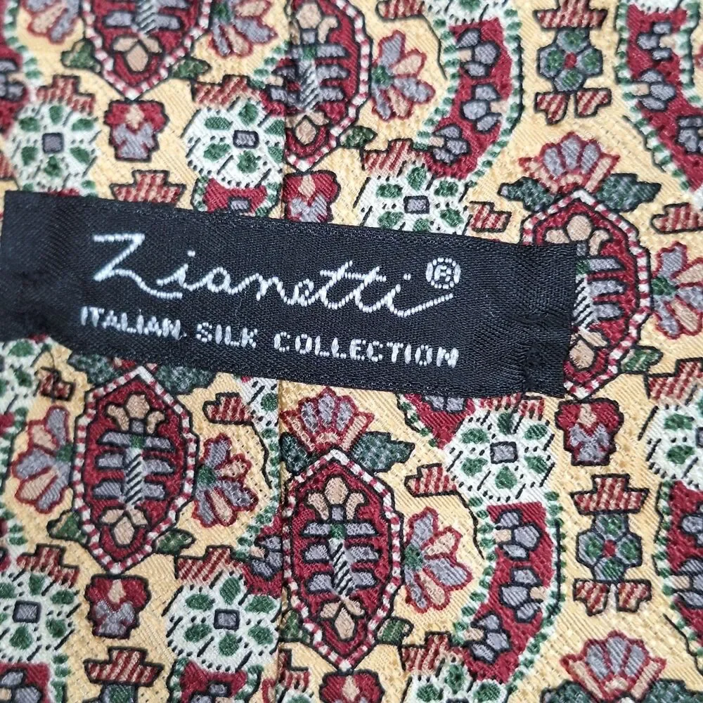 Zianetti Vintage Yellow Red Green Medallion Itallian Silk Tie Necktie Mens USA